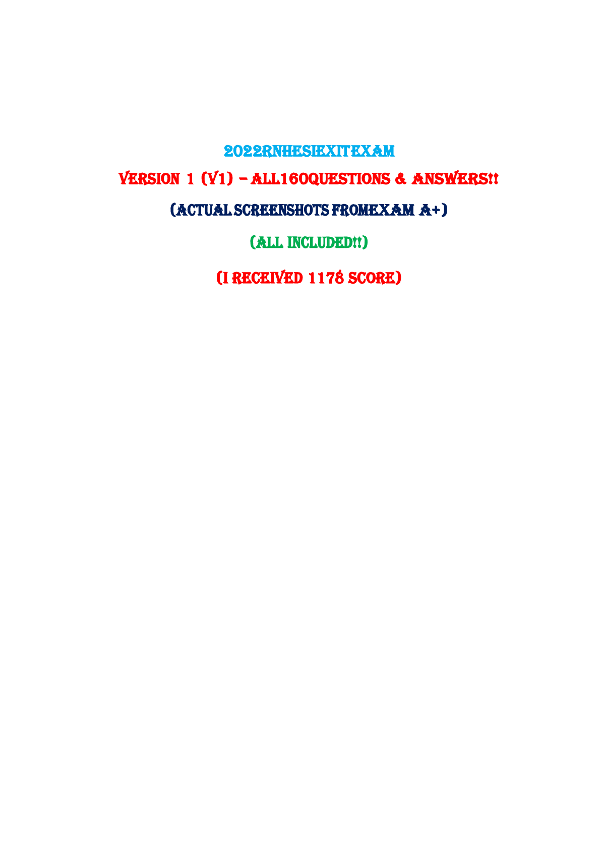 Preview image for HESI RN EXIT EXAM V1-ACTUAL EXAM 2022